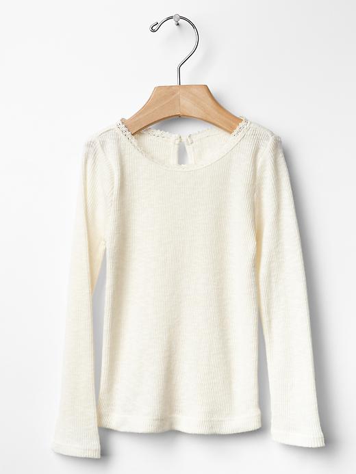 1 of 8 showing, with the color ivory frost of product Crochet-trim ribbed tee