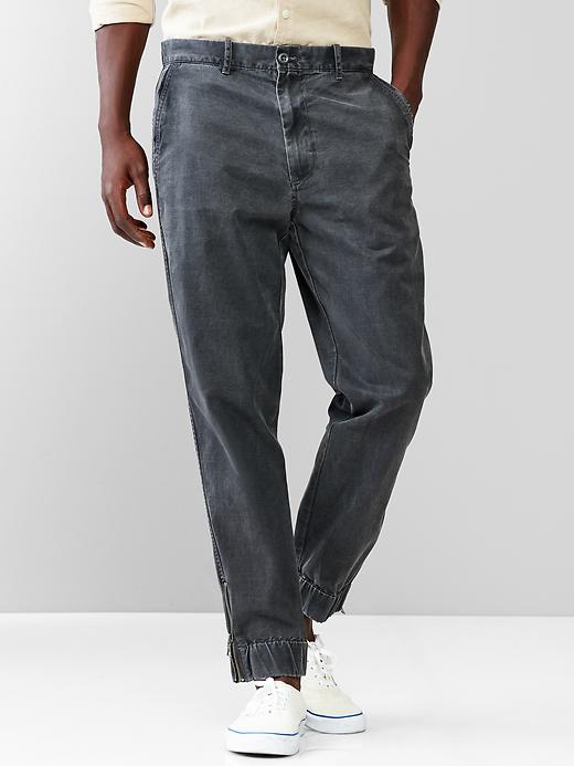 1 of 8 showing, with the color black night of product Twill side-zip track pants