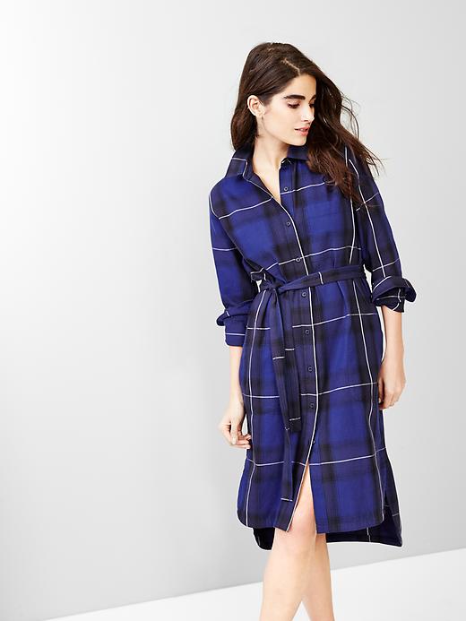 1 of 8 showing, with the color blue plaid of product Plaid shirtdress