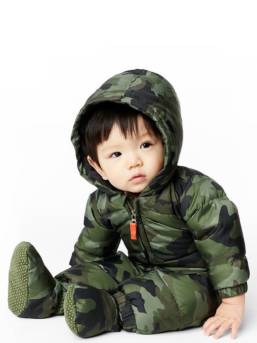 2 of 8 showing, with the color green camo of product PrimaLoft® Luxe camo puffer snowsuit
