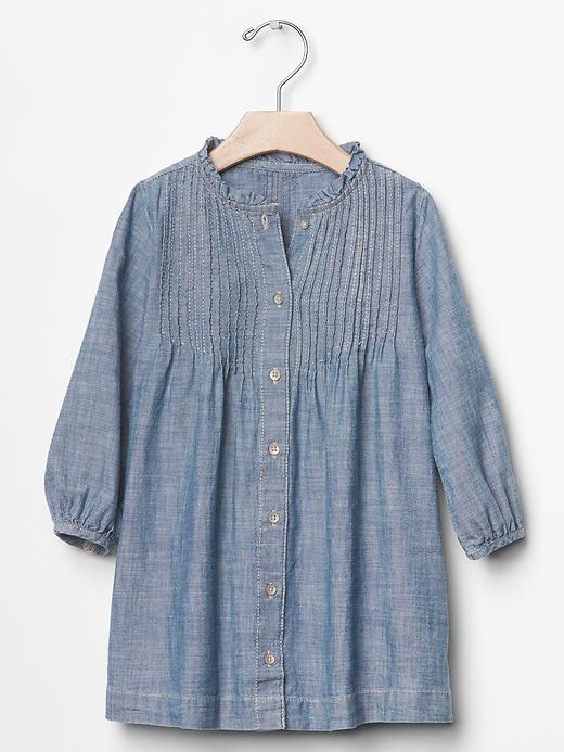 1 of 8 showing, with the color denim of product Pintuck chambray dress