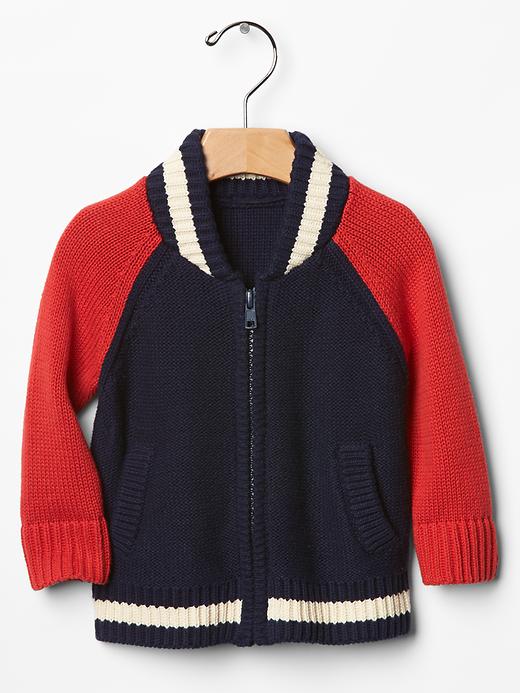 1 of 8 showing, with the color dark night of product Varsity sweater jacket