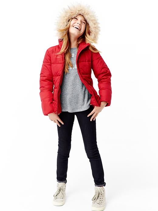 2 of 8 showing, with the color red of product Warmest fur-trim puffer jacket