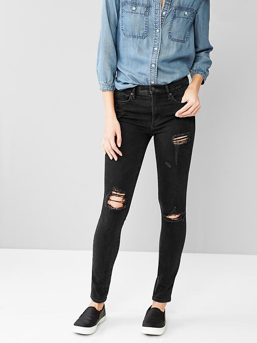 1 of 8 showing, with the color washed black of product 1969 destructed resolution true skinny high-rise jeans