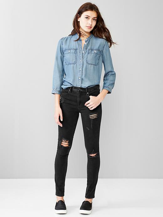 Jean Noir Skinny Déstructuré GAP Taille Haute - Taille 24P (0P) Pour Femme