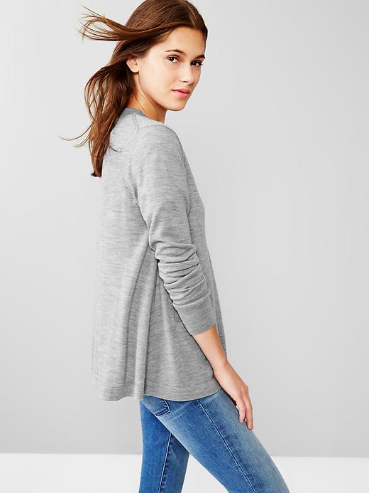 2 of 8 showing, with the color light gray heather of product Merino A-line cardigan