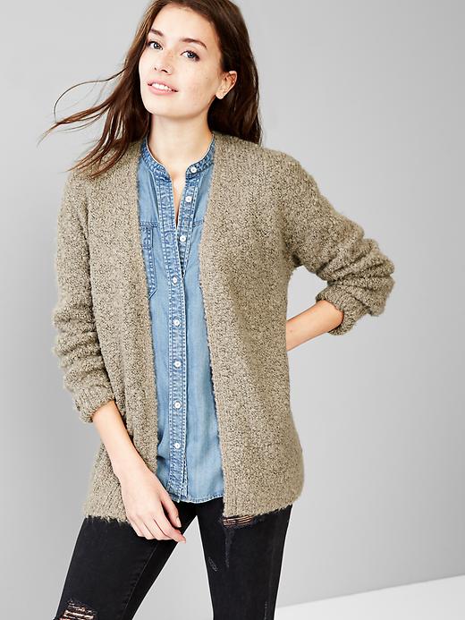 1 of 8 showing, with the color flannel taupe of product Boucle open-front cardigan
