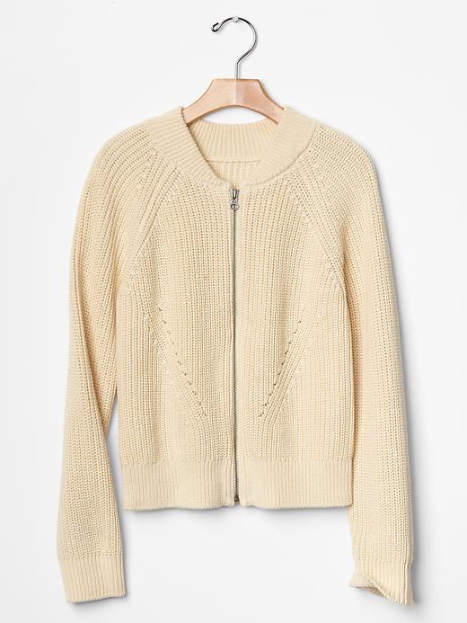 1 of 8 showing, with the color french vanilla of product Ribbed bomber sweater jacket