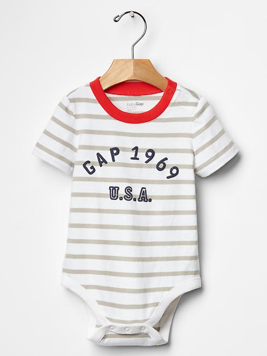 1 of 8 showing, with the color white of product Logo stripe bodysuit