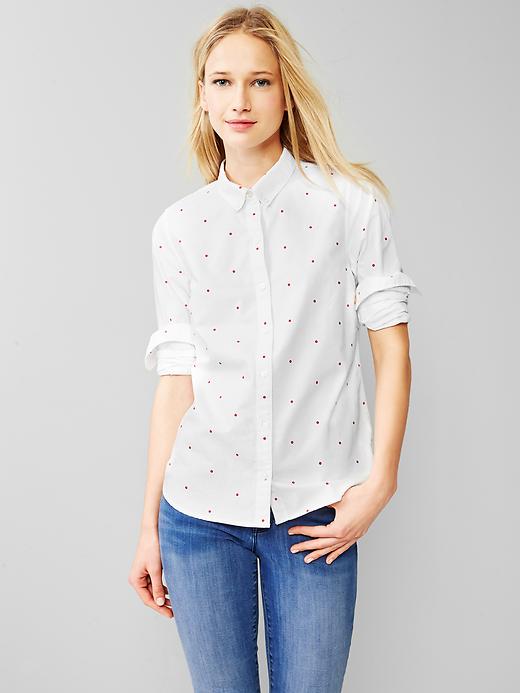 1 of 8 showing, with the color pink dot of product Fitted boyfriend printed oxford shirt