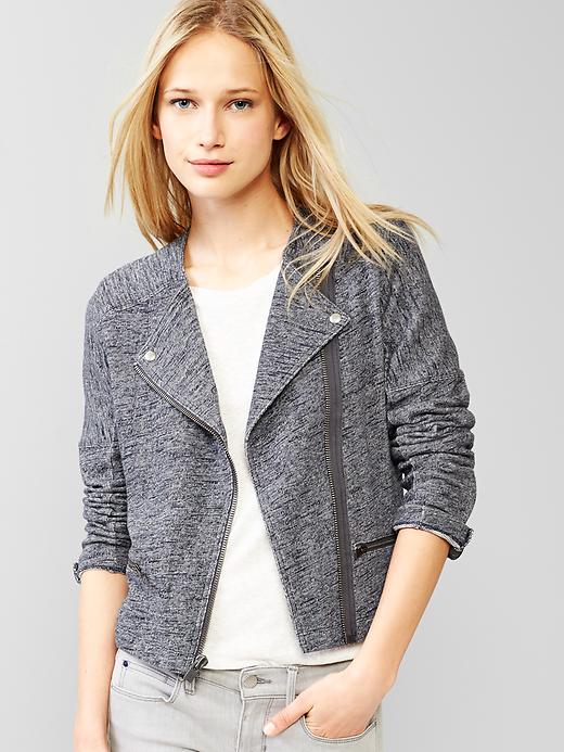 1 of 8 showing, with the color dark night of product Knit moto jacket