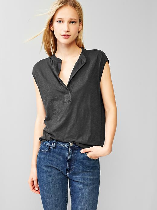 1 of 8 showing, with the color soft black of product Split-neck tee
