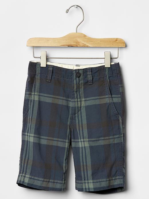 1 of 8 showing, with the color blue of product Plaid flat front shorts