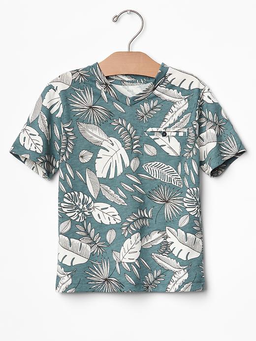1 of 8 showing, with the color fossil blue of product Palm leaf V-neck tee