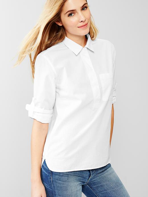 2 of 8 showing, with the color optic white of product Seersucker roll-sleeve popover