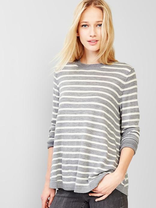 1 of 8 showing, with the color gray stripe of product Stripe merino A-line sweater