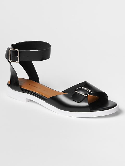 1 of 8 showing, with the color true black of product Leather buckle sandals