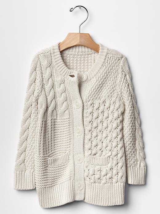View large product image 1 of 1. Patchwork cable cardigan