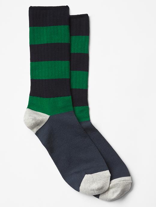 View large product image 1 of 1. Rugby stripe mix socks