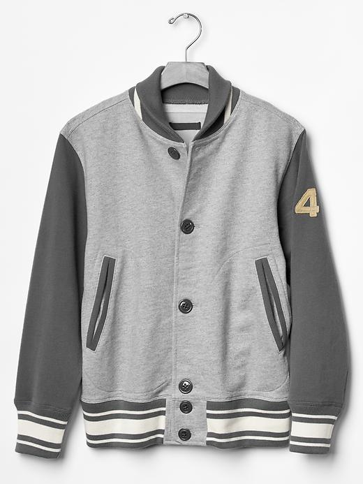 1 of 8 showing, with the color heather grey of product Fleece varsity jacket