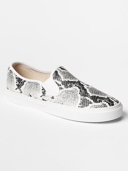 1 of 8 showing, with the color black snake of product Leather slip-on sneakers