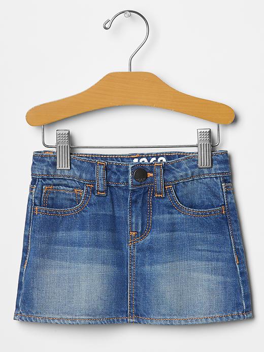 1 of 8 showing, with the color indigo denim of product Denim Mini Skirt