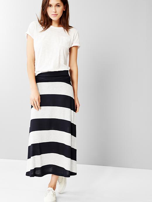 1 of 8 showing, with the color navy stripe of product Stripe foldover maxi skirt