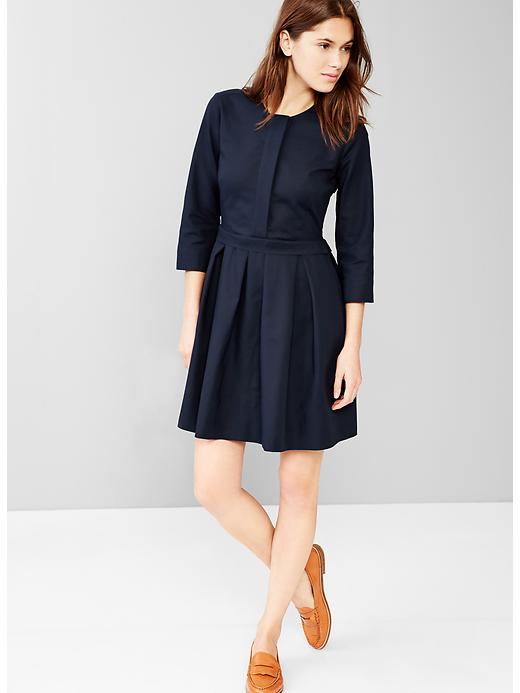 1 of 8 showing, with the color new classic navy of product Three-quarter sleeve pleated dress