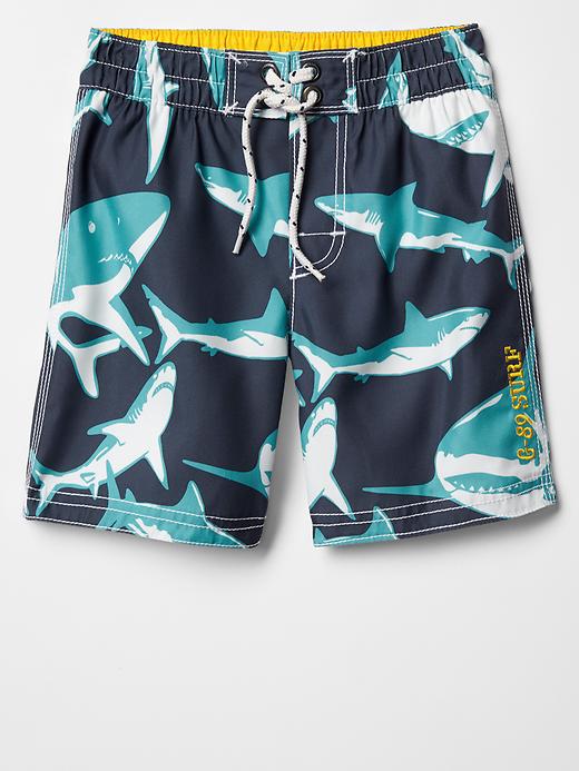 1 of 8 showing, with the color equinox blue of product Shark swim trunks
