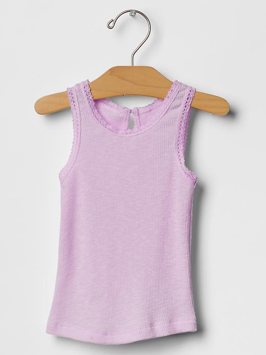1 of 8 showing, with the color gauzy lilac of product Ribbed lace-trim tank