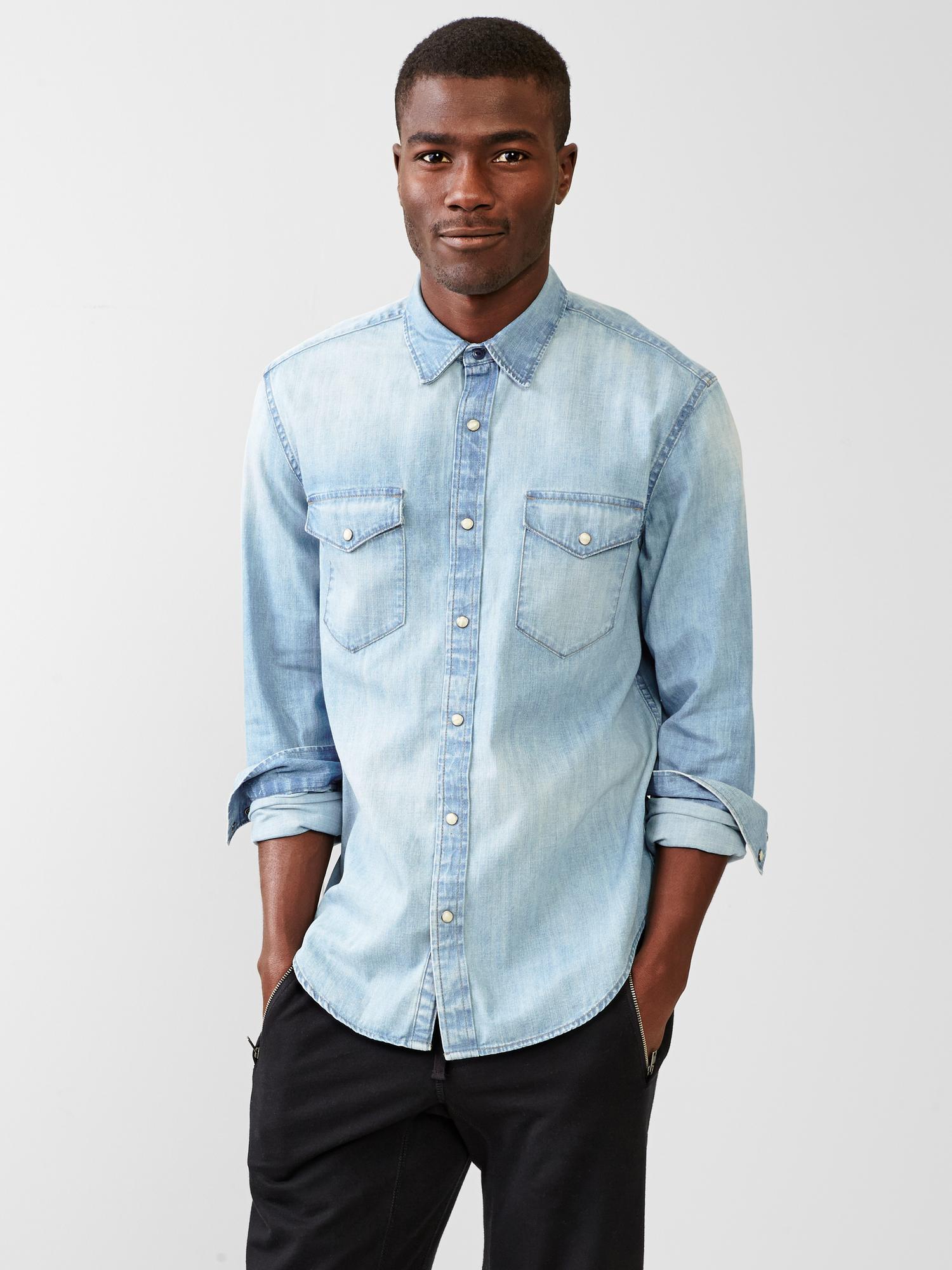 Two-Pocket Western Shirt in Medium Indigo | Gap Factory