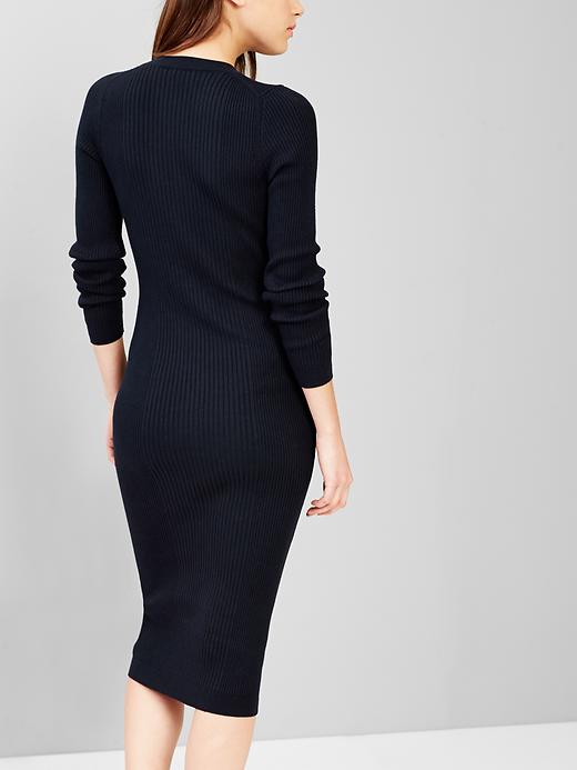 2 of 8 showing, with the color new classic navy of product Ribbed sweater midi dress