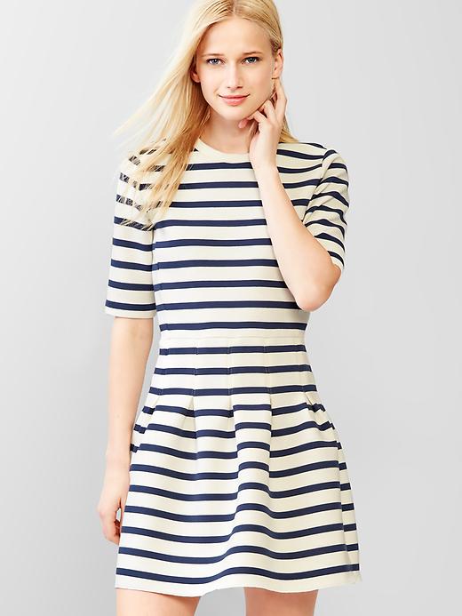 1 of 8 showing, with the color navy stripe of product Stripe scuba fit & flare dress