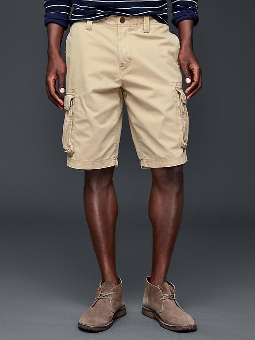 1 of 8 showing, with the color khaki of product Basic cargo shorts (11")