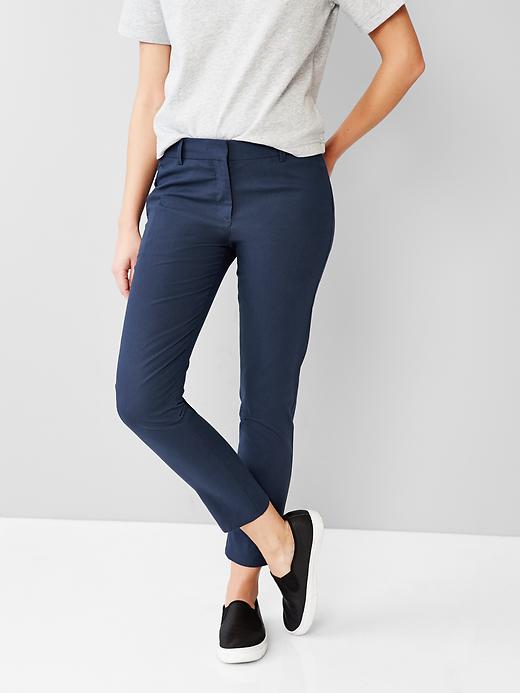 1 of 8 showing, with the color deep true navy of product Thin-stripe skinny crop pants