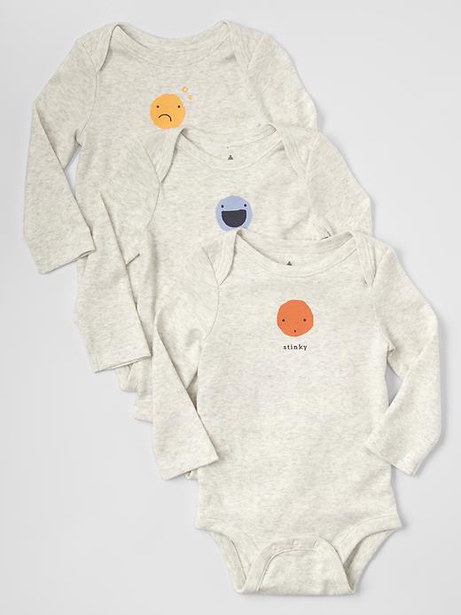 1 of 8 showing, with the color print of product Emoji bodysuit (3-pack)