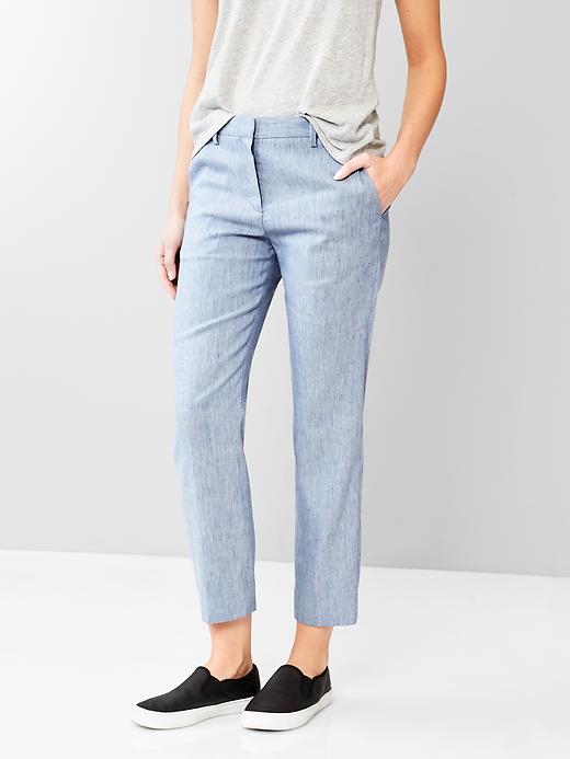 1 of 8 showing, with the color light blue of product Tailored crop linen pants