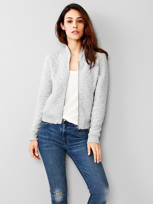 View large product image 1 of 2. Quilted knit bomber