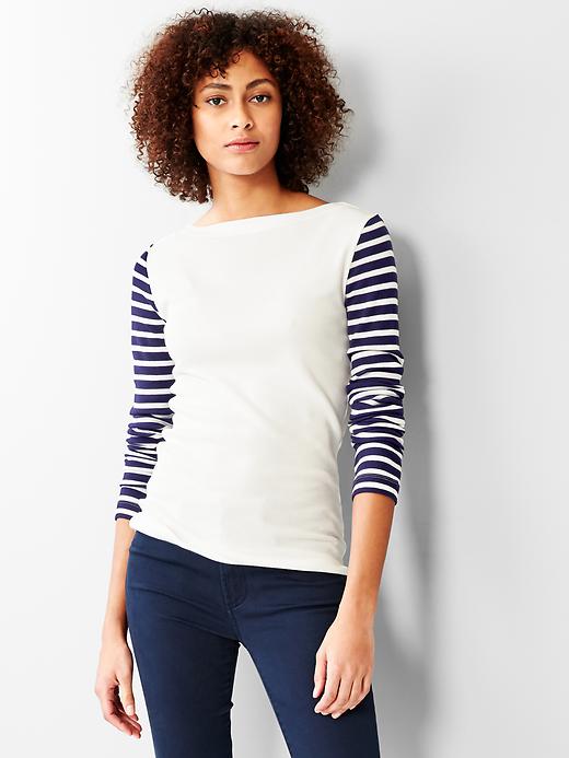 1 of 8 showing, with the color new off white of product Supersoft stripe boatneck tee
