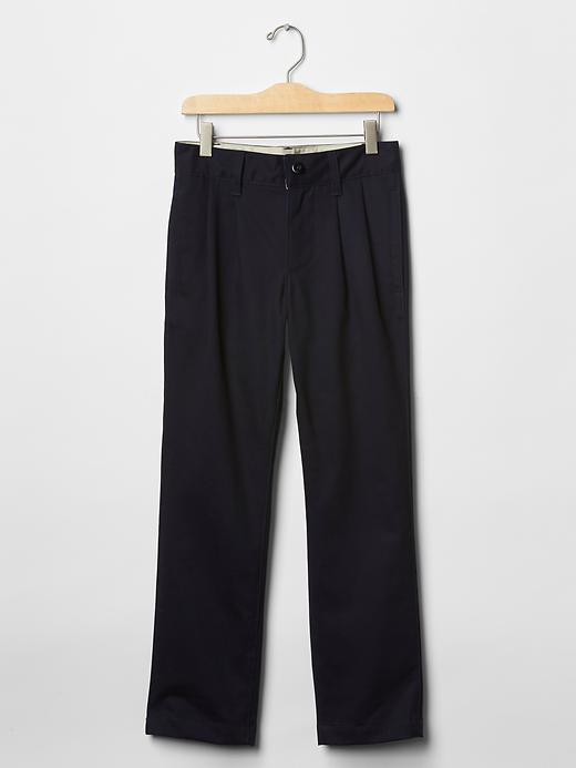 1 of 8 showing, with the color deep true navy of product GapShield pleated khakis