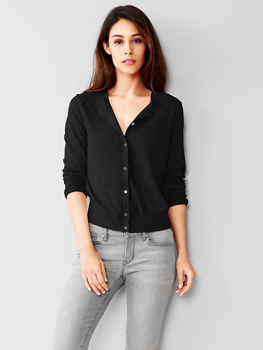 1 of 8 showing, with the color true black of product Slub crew cardigan