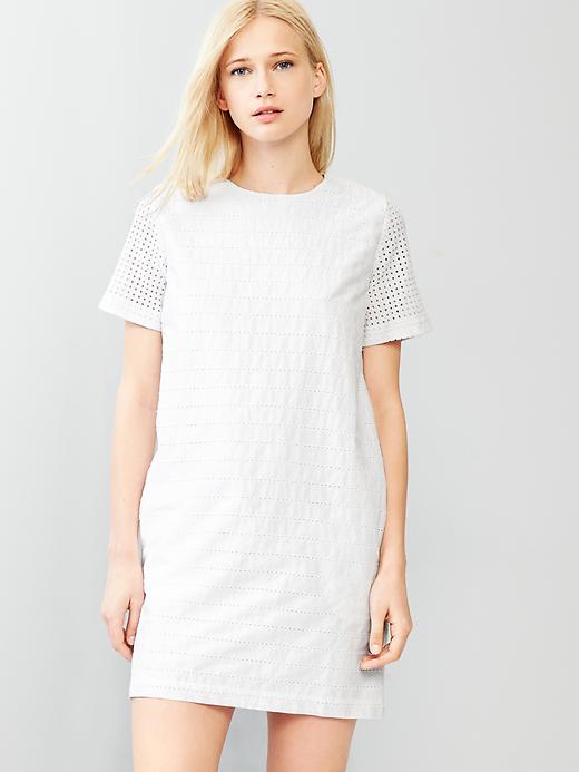 1 of 8 showing, with the color white of product Eyelet-stripe shift dress