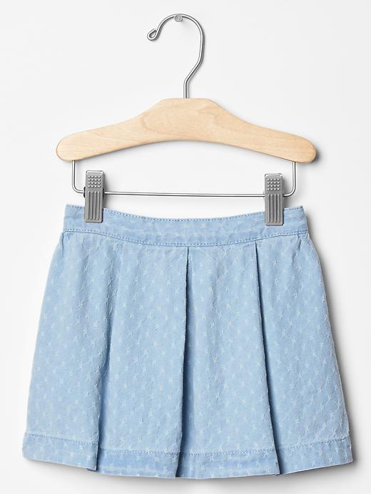 1 of 8 showing, with the color denim of product Floral dobby pleat skirt
