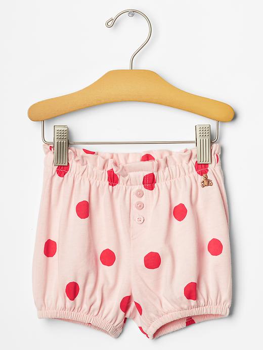 1 of 8 showing, with the color milkshake pink of product Ruffle knit shorts