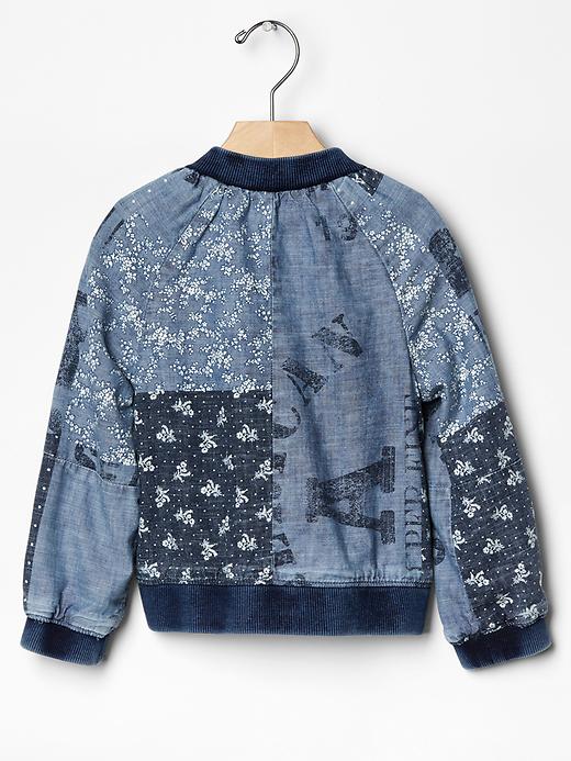 2 of 8 showing, with the color denim of product Denim patch bomber jacket