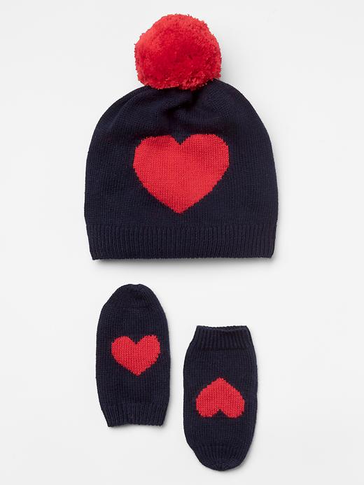 View large product image 1 of 2. Heart beanie & mitten set