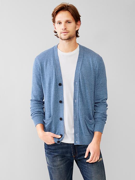 1 of 8 showing, with the color BLUE HEATHER of product Linen-cotton V-neck cardigan