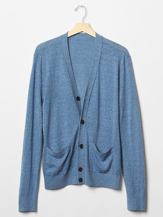 2 of 8 showing, with the color BLUE HEATHER of product Linen-cotton V-neck cardigan