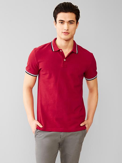 1 of 8 showing, with the color lasalle red of product Contrast-trim pique polo