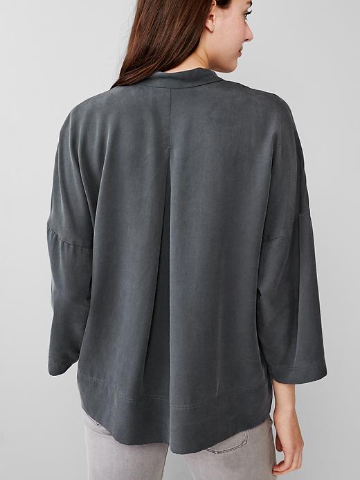 2 of 8 showing, with the color cool lake blue of product TENCEL™ drapey V-neck top